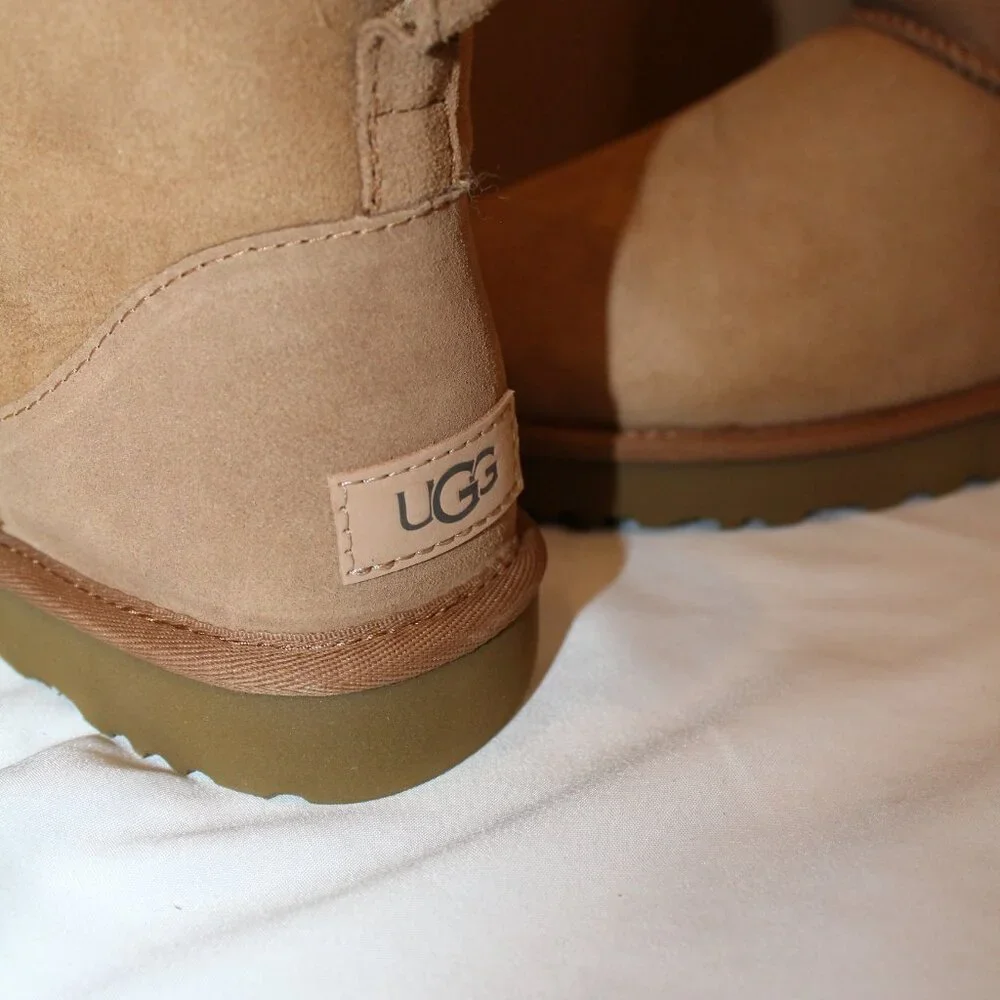 UGG‎ WOMEN'S MINI SUEDE SHEARLING LINED ANKLE BOOTS CHESTNU NEW